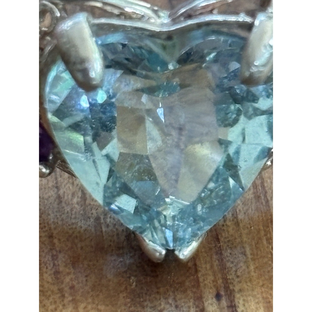 Vintage Heart-Shaped Blue Topaz and Multi Gem Ring in Sterling Silver, Size 9 - Picture 2 of 12
